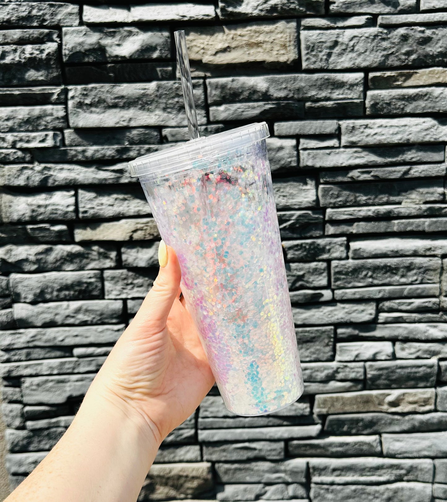 Snow Globe- White Sparkle Tumbler
