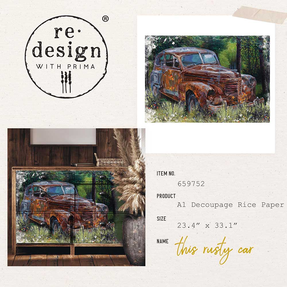 The Rusty Car -Redesign Decoupage Decor Rice Paper A1