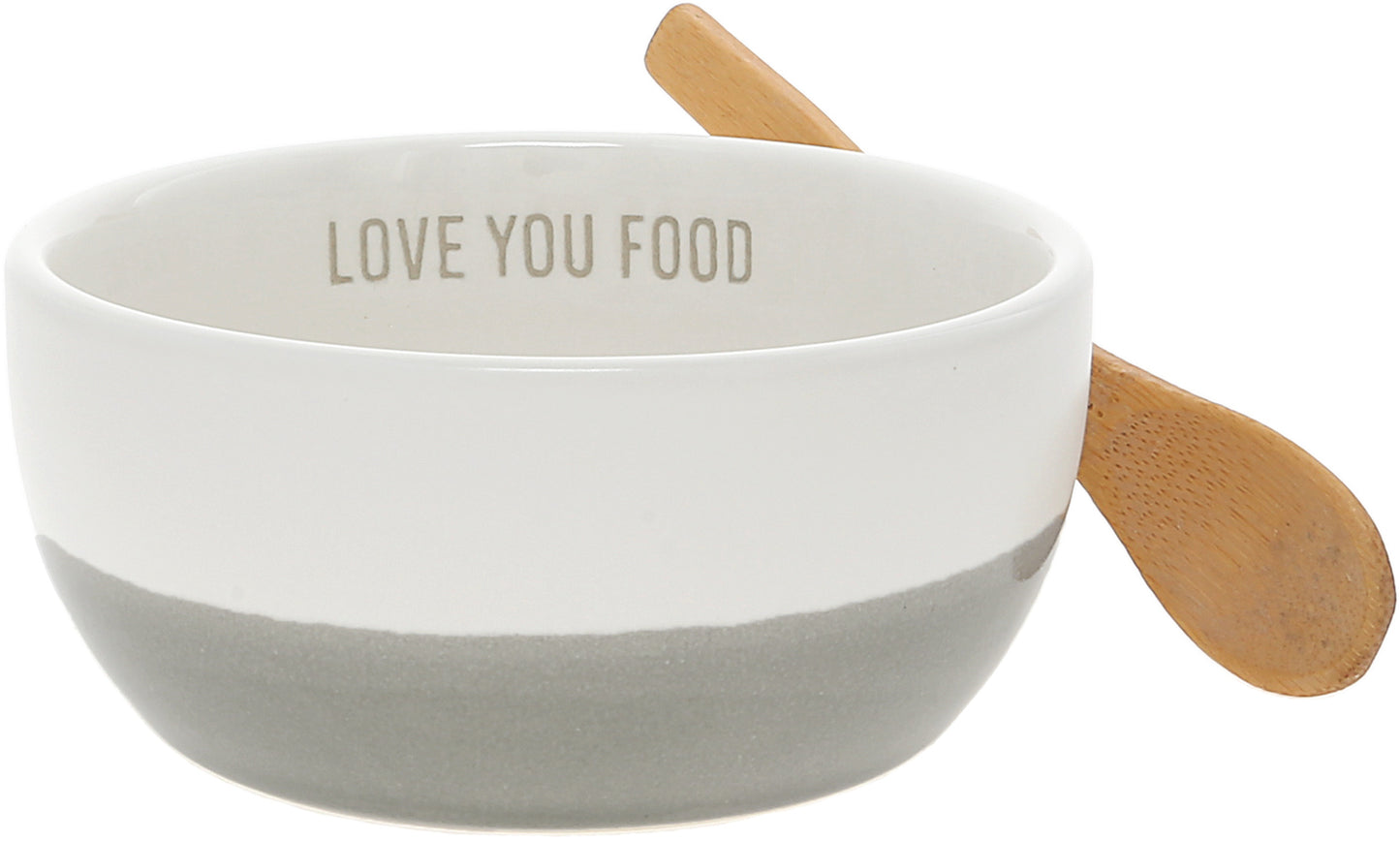 Love You Food - 4.5" Ceramic Bowl with Bamboo Spoon