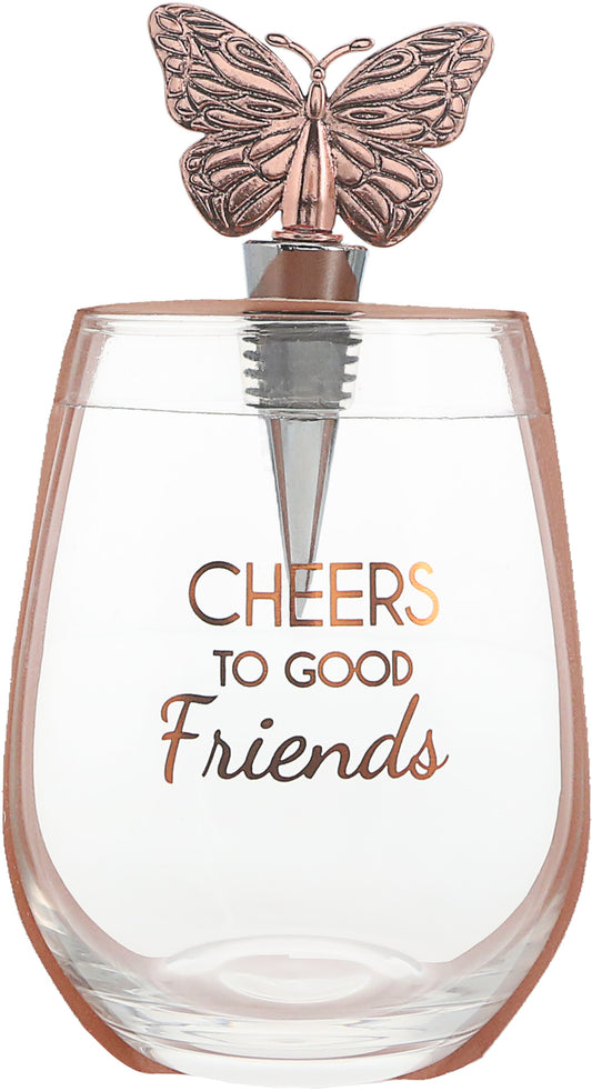 Good Friends - Bottle Stopper and 20 oz Stemless Gift Set