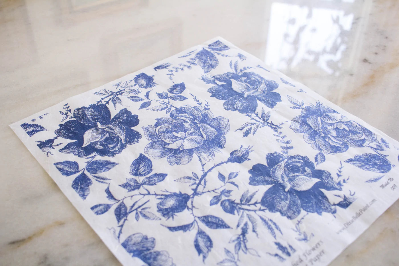 DBP Blue Sketched Flowers Rice Decoupage Paper