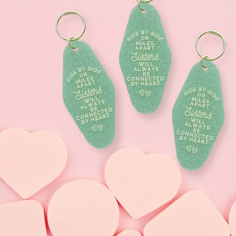 Side By Side or Miles Apart Sisters Will Always Be Connected By Heart Keychain